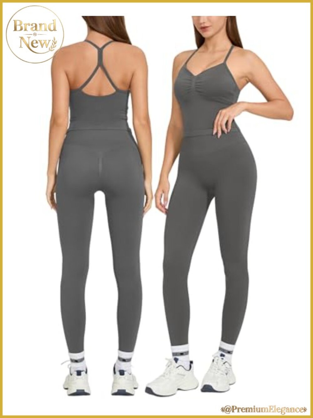 Halter Sports Bra Butt Lifting Leggings 2 Piece Workout Set Gym Yoga